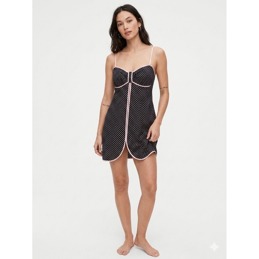 Kate Spade Dream A‎ Little Dream Nightgown XL Black Pink Polka Dot Loungewear